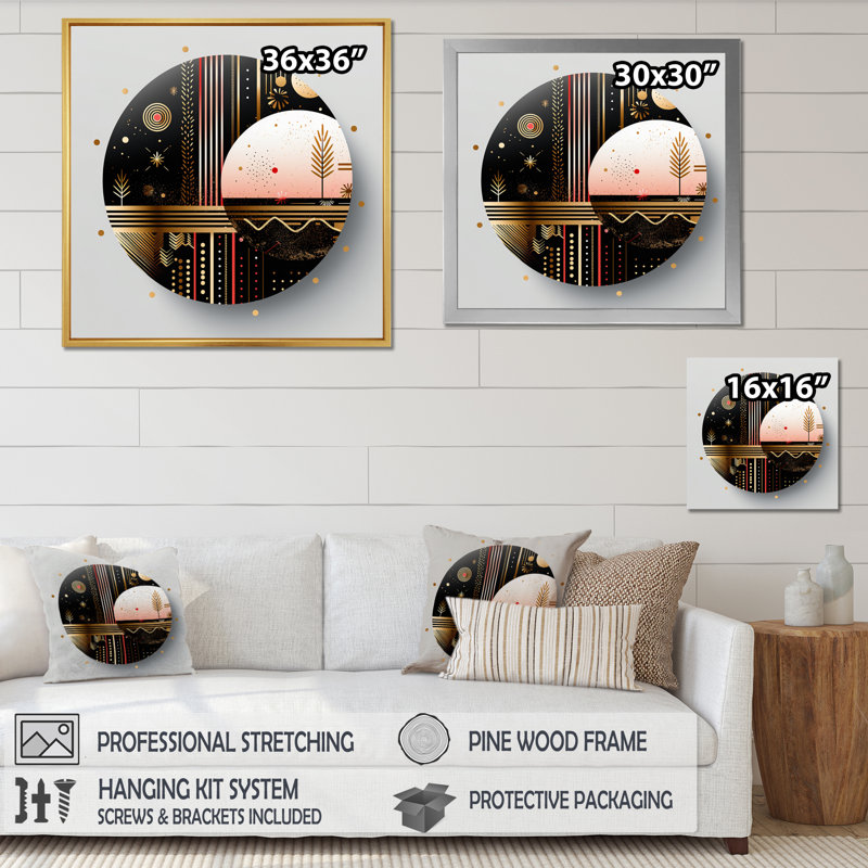 Boho chic Bliss géométrique cercle Art - abstrait spirales murales, H 30 po x l 30 po x P 1 po, Cadre simple noir