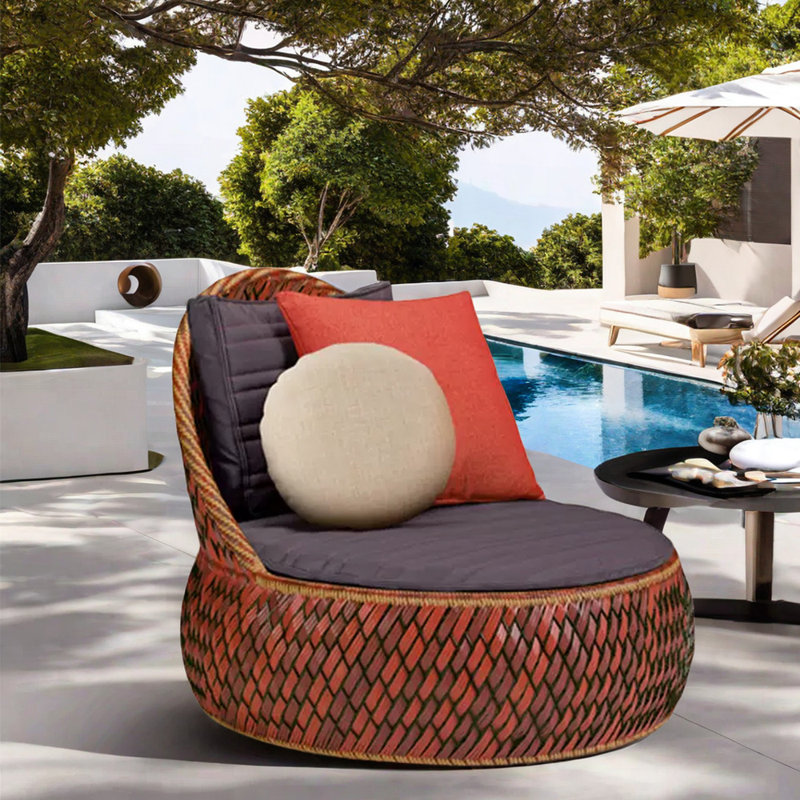 Chaise longue en rotin Lilijana PE, Rouge