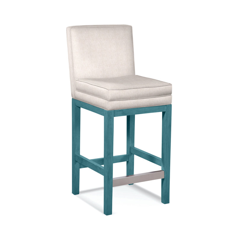 Upholstered Stool, Havana Finish, White Sugar Performance; 0863-91