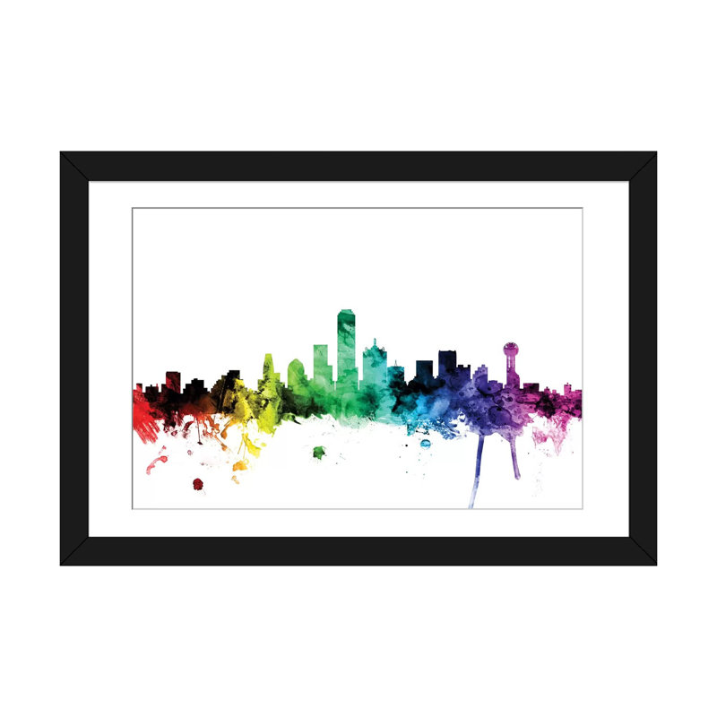 Rainbow Skyline Series: Dallas, Texas, États-Unis, impression sur toile tendue, L 32 po x H 24 po x P 1,5 po, Blanc