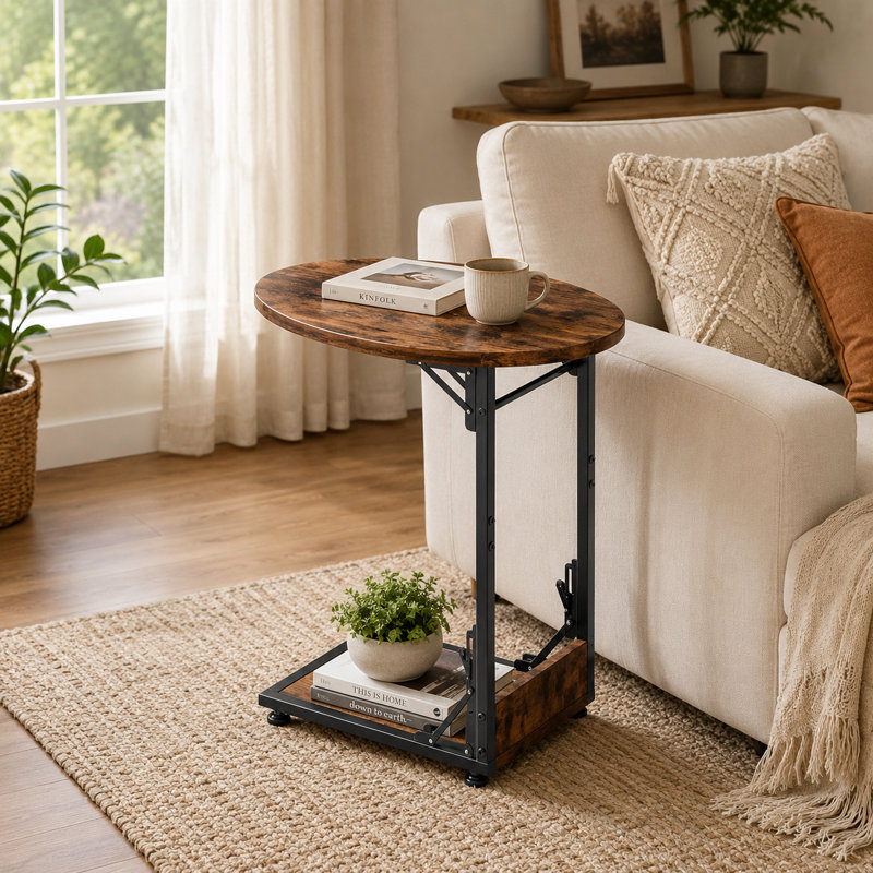 Manufactured Wood Folding End Table with Steel Base