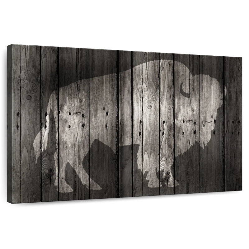 Brampt Bison On Wood, 30" H x 45" W