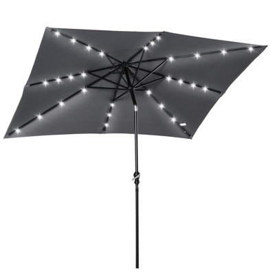 Parasol solaire gris foncé de 9 pi x 7 pi avec lumières à DEL - inclinable et à manivelle, parfait pour les espaces extérieurs comme le jardin, la terrasse, la cour, la piscine, la plage 7 pi et idéal comme ton