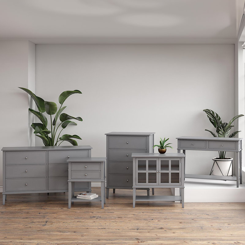 Deonni 56cm W Solid Wood Bedside Table, Grey