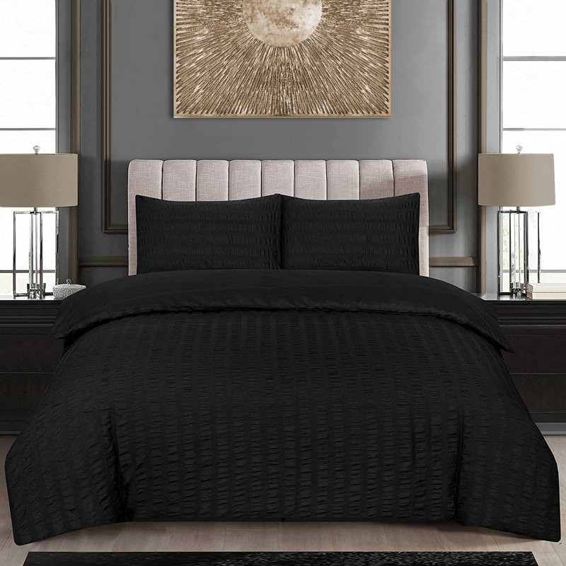Polyester Solid Colour Duvet Cover Set, Black, Kingsize - 2 Standard Pillowcases