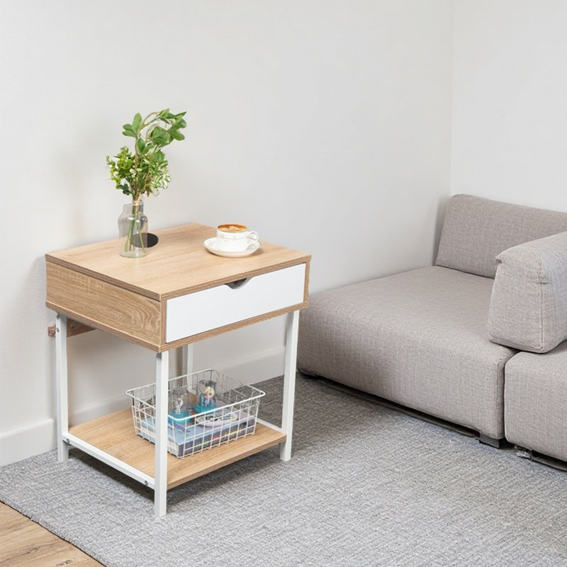 Kila Accent Table with Storage - Versatile Small Table for Home Office, Oak, White