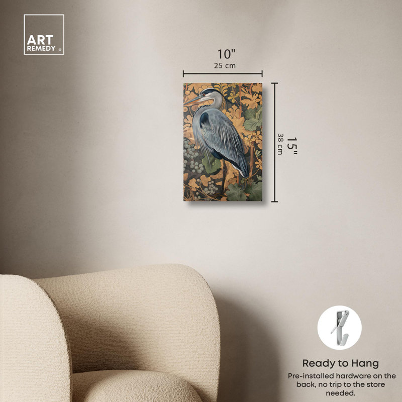 «Heron’s Blue Serenade», toile Maximalist par Art Remedy, H 15 po x l 10 po, Toile tendue