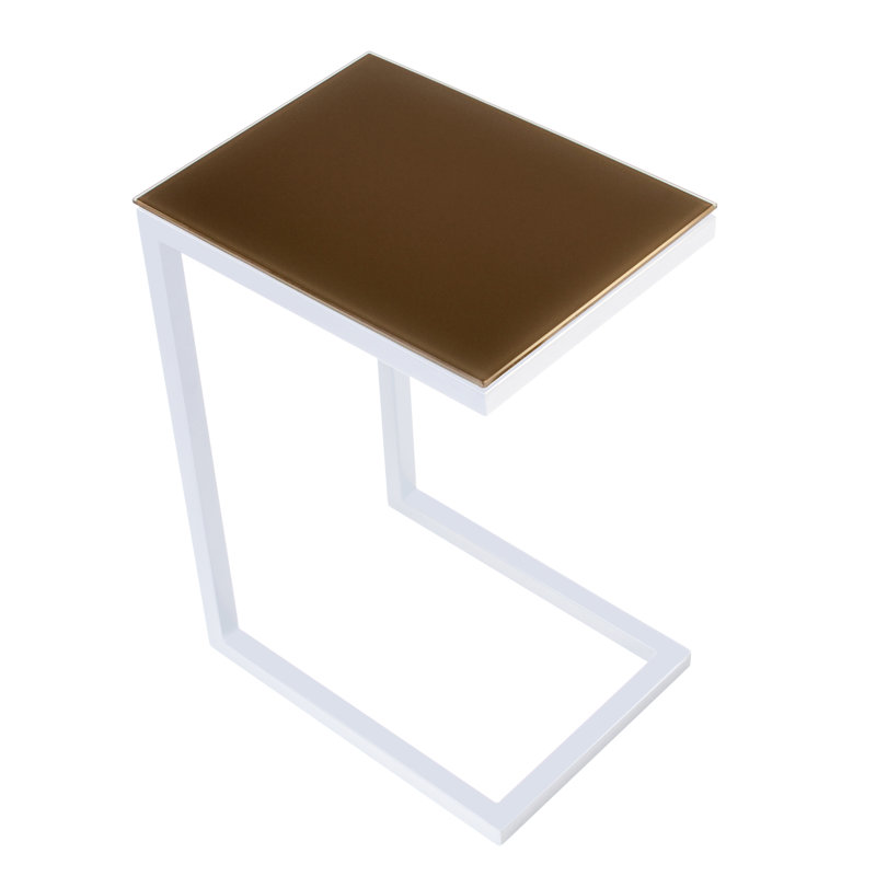 Stretford Glass Top End Table, White, Orange