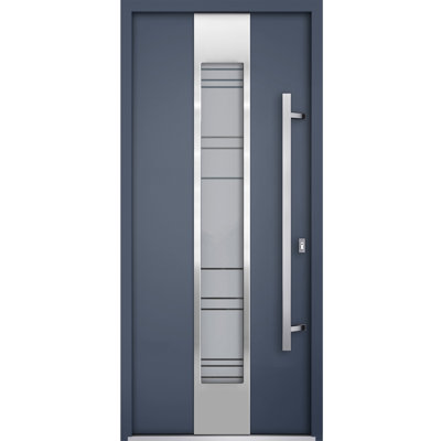 Deux Gray Frosted glass Exterior Metal Prehung Front Entry Doors