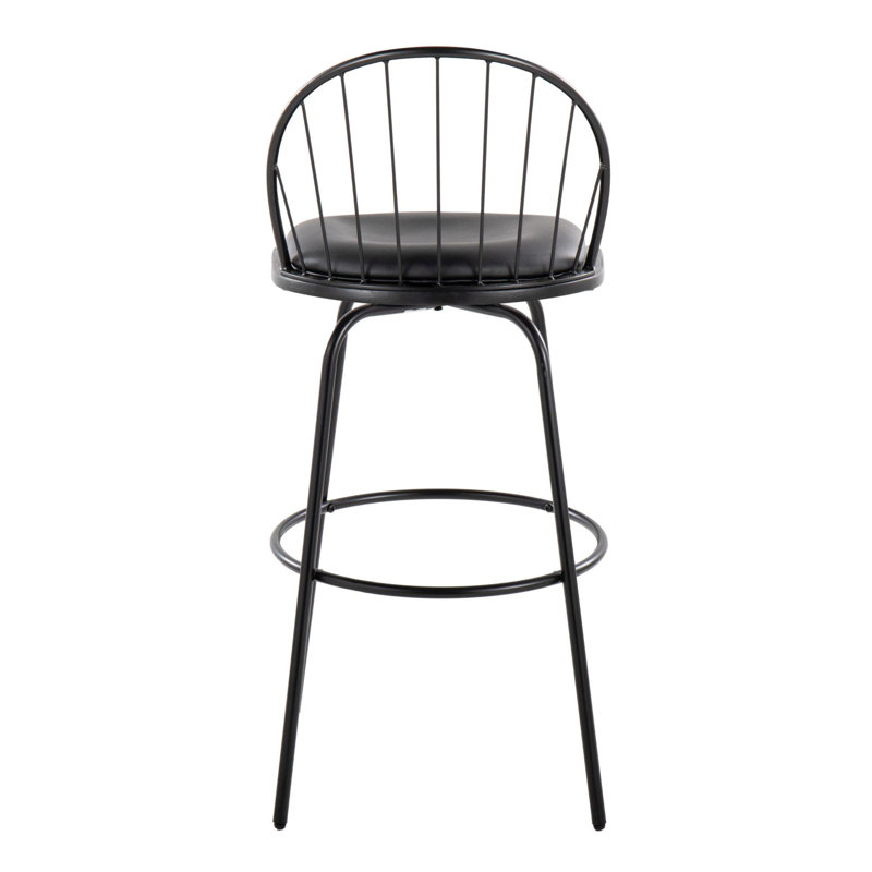 Riley Claire 30" Farmhouse Fixed-Height Barstool With Swivel In Black Metal, Black Wood And Black Faux Leather With Round Black Metal Footrest By Lumisource - Set Of 2
