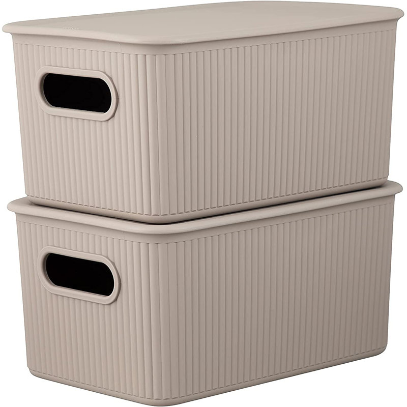 Panier en plastique nervuré, 2, Taupe, H 9 po x l 11,5 po x P 15 po