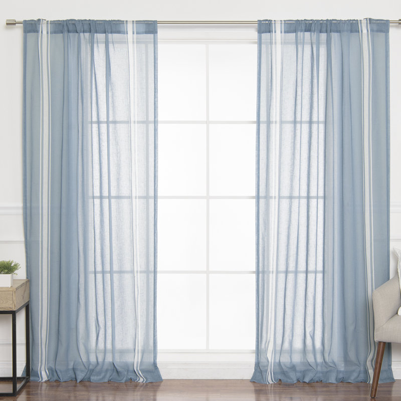 Panneaux de rideaux semi-diaphanes avec passe-tringle Lower Claverham, Bleu / Ivoire