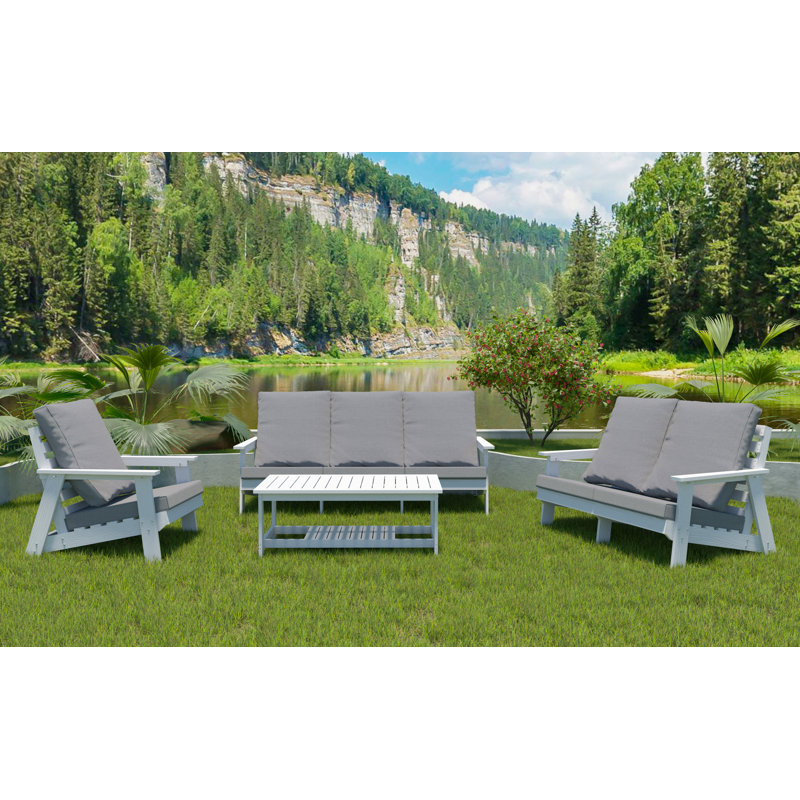 Canapé de jardin 3 places avec coussin, canapé d'extérieur grain de bois, blanc / gris, Gris, Blanc