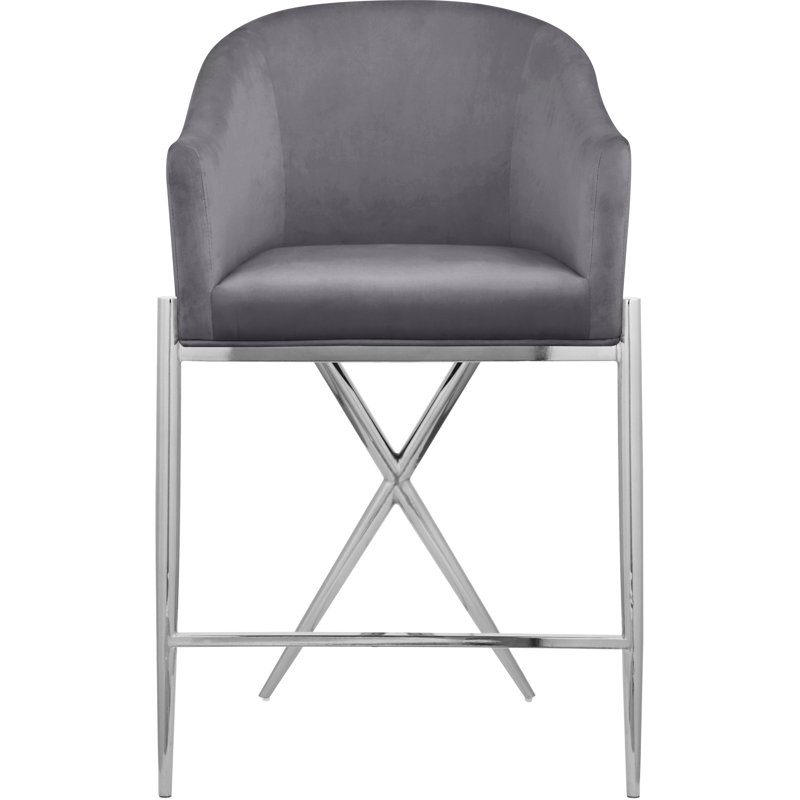Tabouret de comptoir 26,5 po Xavier, Velours gris, Chrome chrome
