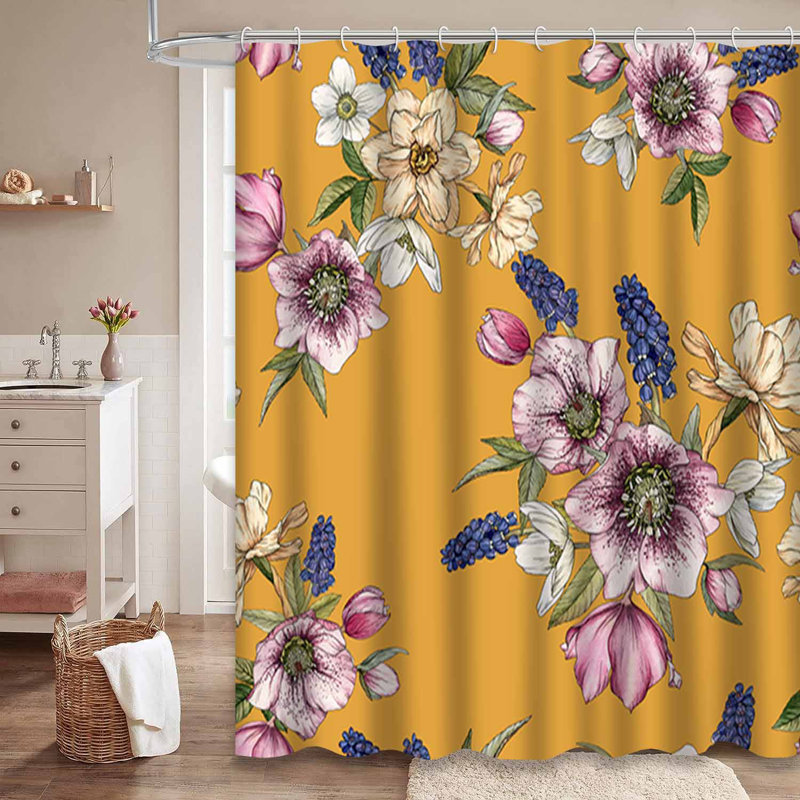 Rideau de douche à motif floral avec 12 crochets, L 72 po x l 72 po