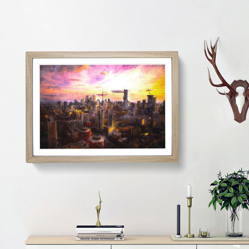 Toronto Canada Skyline - Picture Frame Painting Print, 33cm H x 45cm W x 2cm D, Oak Framed
