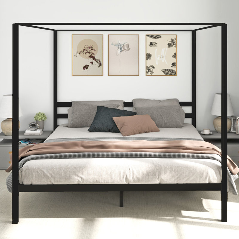 Metal Canopy Bed, King, Black