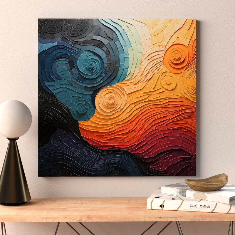 «Teal Orange Op Rhythmic Illusion II», reproduction, 16" H x 16" W, Toile tendue