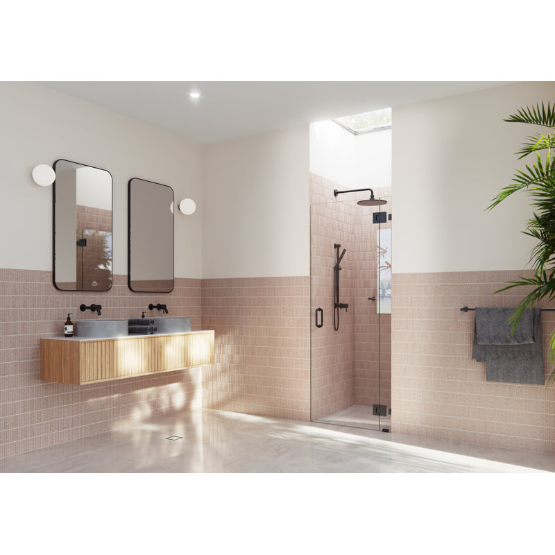 Halo 32.25 in. x 78 in. Frameless Glass Hinge Shower Door, Matte Black