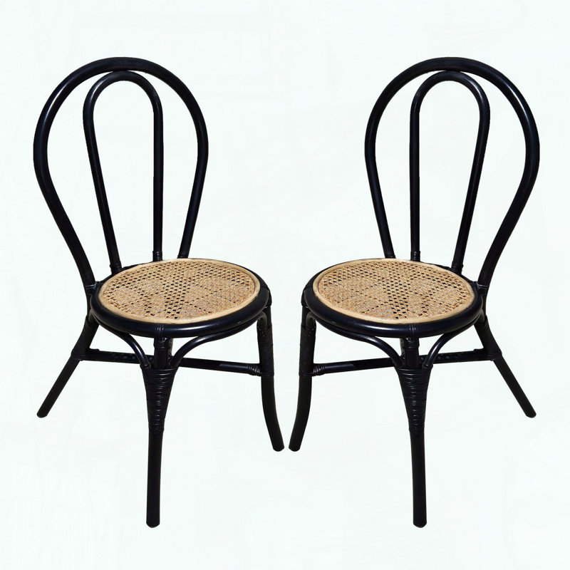 Set of 2 Black Rattan Dining Chairs – High Artistic Back