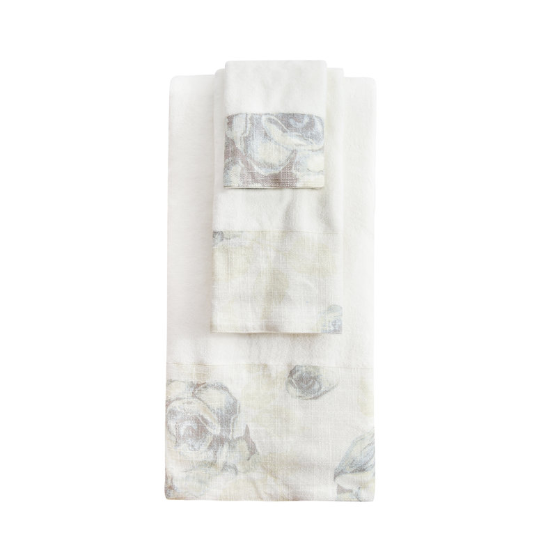 Rosaline White Cotton Rose Garden Floral Pattern Chic Casual 3 Piece Towel Set