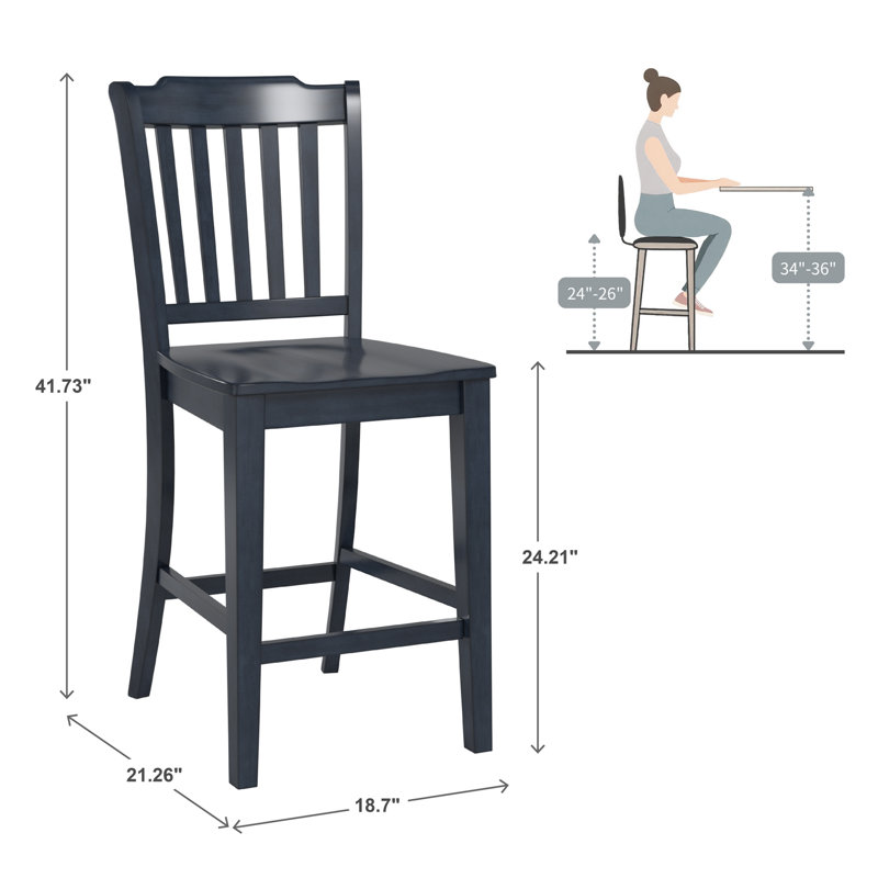 Fortville Solid Wood Counter/Bar Stool, Antique Denim, Counter Stool (24" Seat Height)