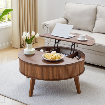 Latitude Run® Lift Top Coffee Table With Storage, Fluted Round Coffee Tables | Wayfair