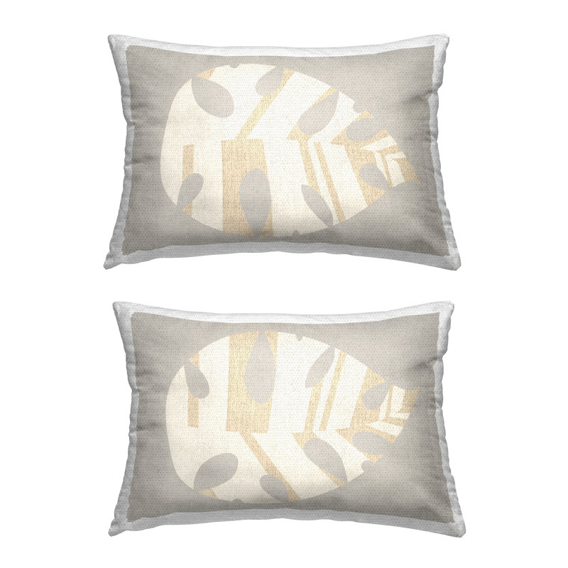 Ensemble de 2 coussins d'extérieur à motif de feuilles gris moderne par Daphne Polselli