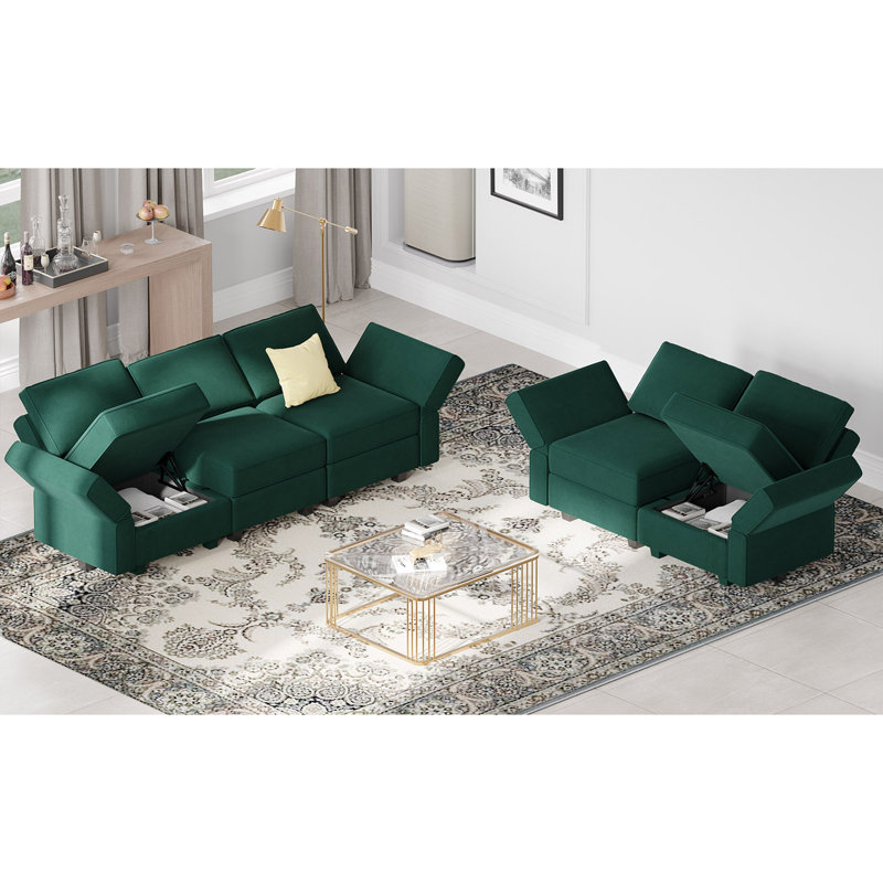 Canapé modulaire en velours Teangela, Velours vert