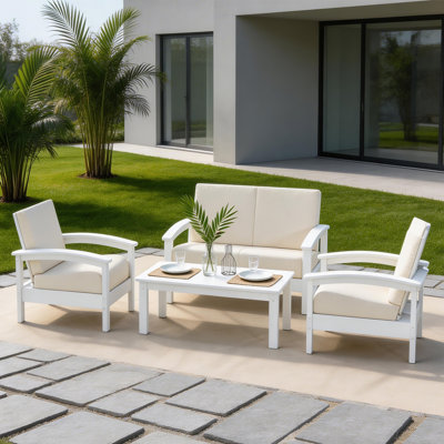 Hdpe All-weather 4-person Sofa Set & Coffee Table – Complete Outdoor Patio Conversation Set