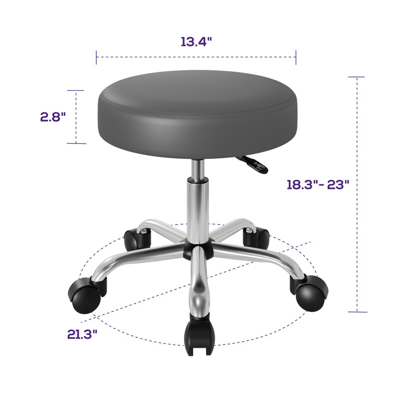 Tabouret roulant à hauteur réglable avec roulettes, Grey, Silver