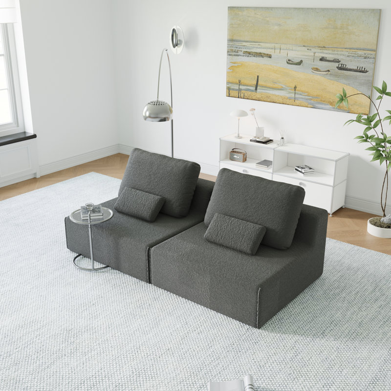 Modular Sectional Sofa Luxury Boucle Floor Couch Convertible Compressed Couch Spacious Foam-Filled Gray Sofa For Living Room 2 Seater Sofa