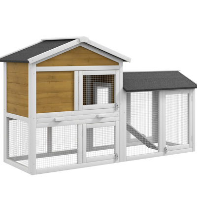 Large Rabbit Cage With Run Area, Asphalt Roof, Removable Tray & Lockable Doors For 2 Medium Rabbits 58" Small Animals'