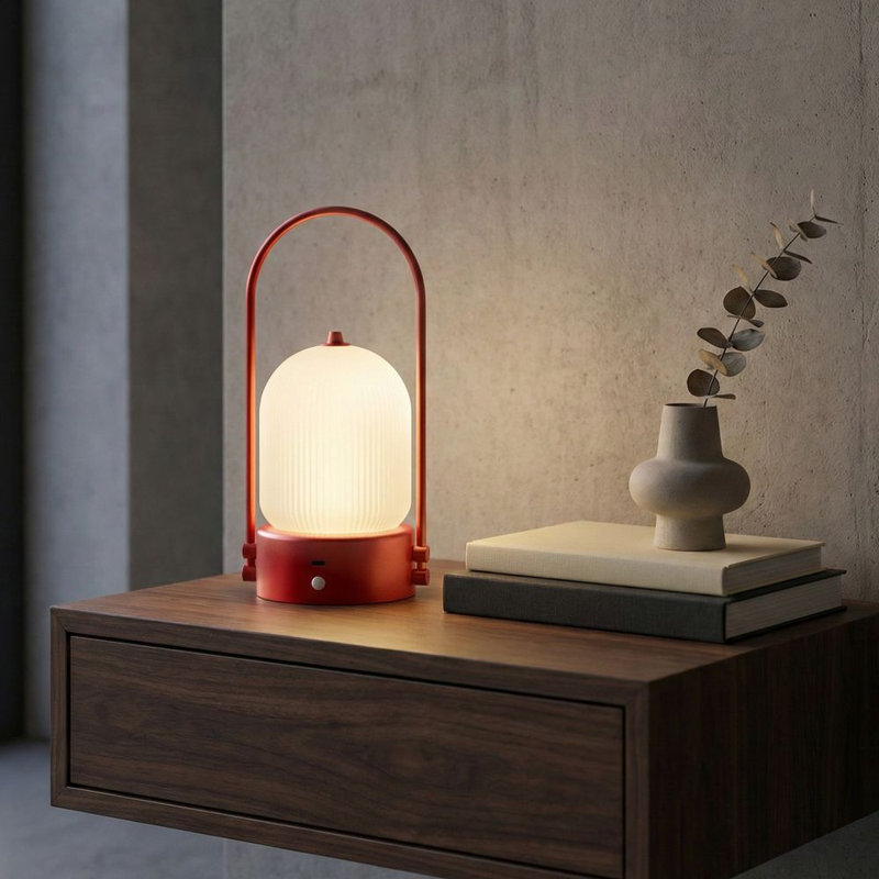 Lampe de table Kana avec abat-jour en verre nervuré, lumière ambiante chaude, finition bronze, lampe décorative moderne