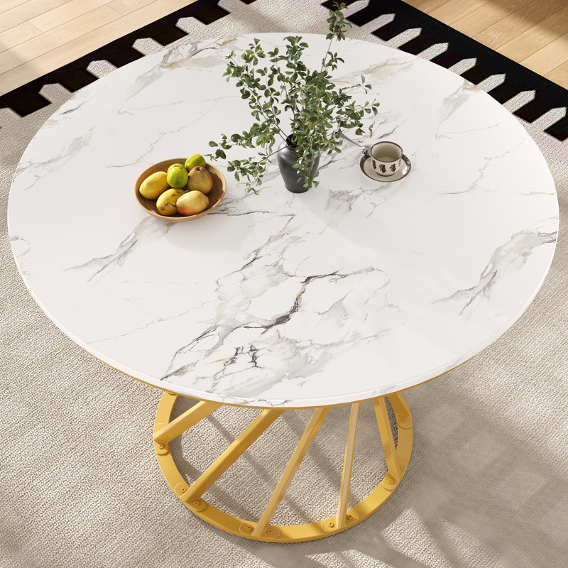 Round Metal Base Dining Table, Yellow