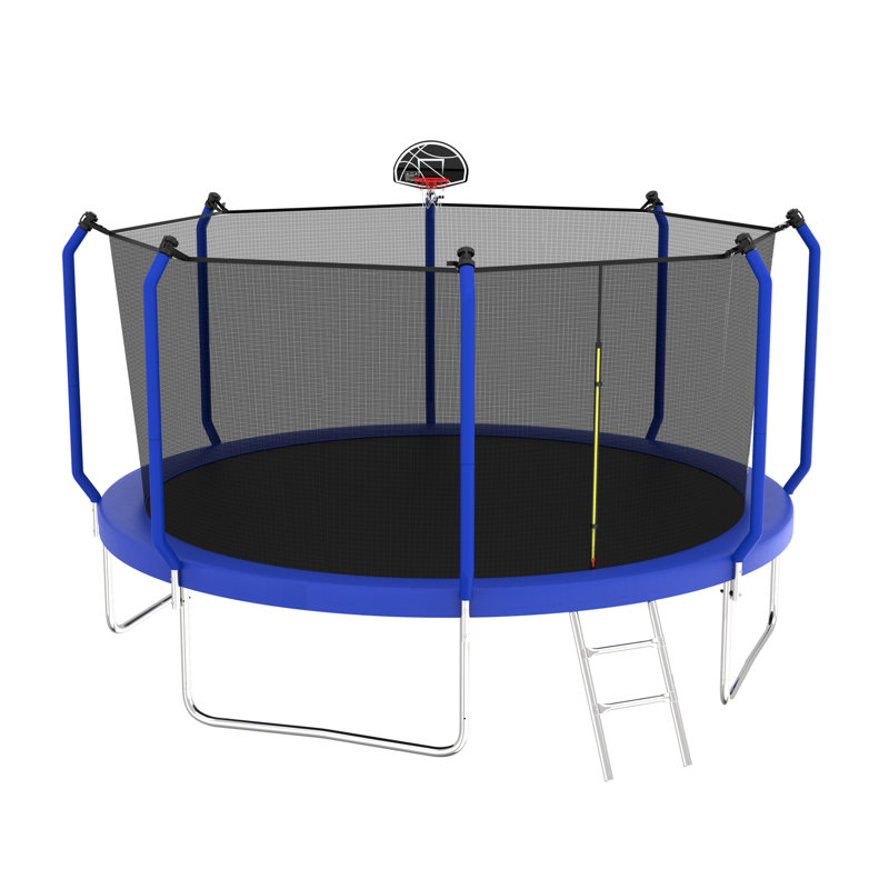Trampoline 12FT avec panier de basketball, trampoline d'extérieur renforcé de type ASTM avec filet d'enclos