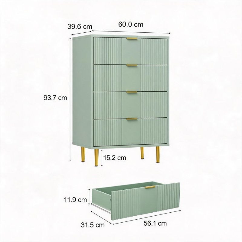 60 cm W Chest of 4 Drawers, Olive green