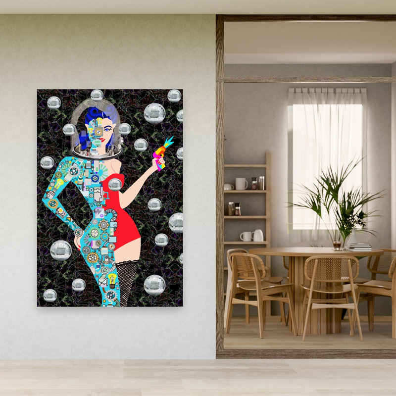 Retro Future Woman Contemporary Portrait Wall Art Print 1 Piece Wrapped Canvas Wall Art, 152.4cm H x 101.6cm W