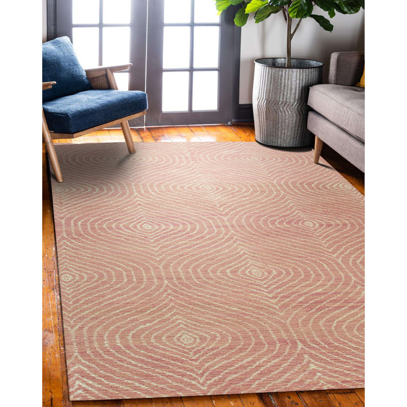 Tapis transitionnel rose en laine touffeté à la main Barragan, Rectangle de 5 pi x 8 pi