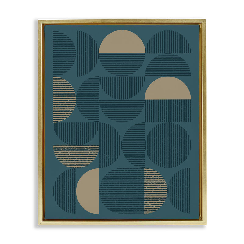Deco Arches Blue & Beige Canvas Wall Art by Vision Studio, 31" H x 25" W, Metallic Gold Floater Frame