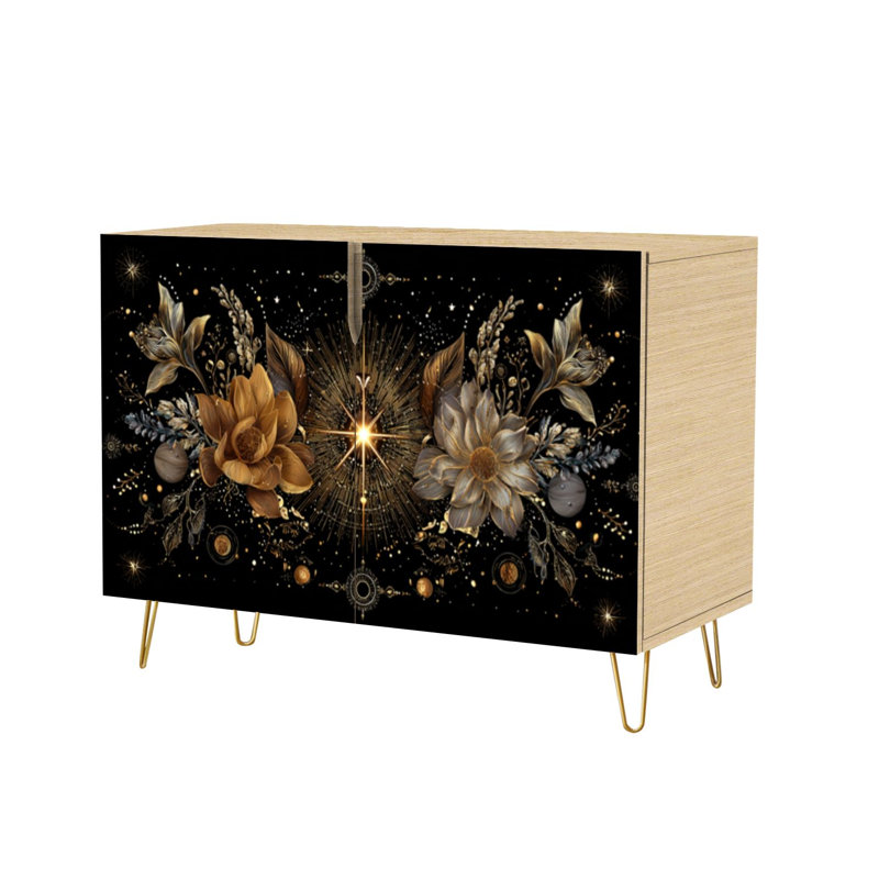 Buffet Buffet avec rangement Mandala galaxie botanique élégant avec 2 portes pour le salon et la cuisine