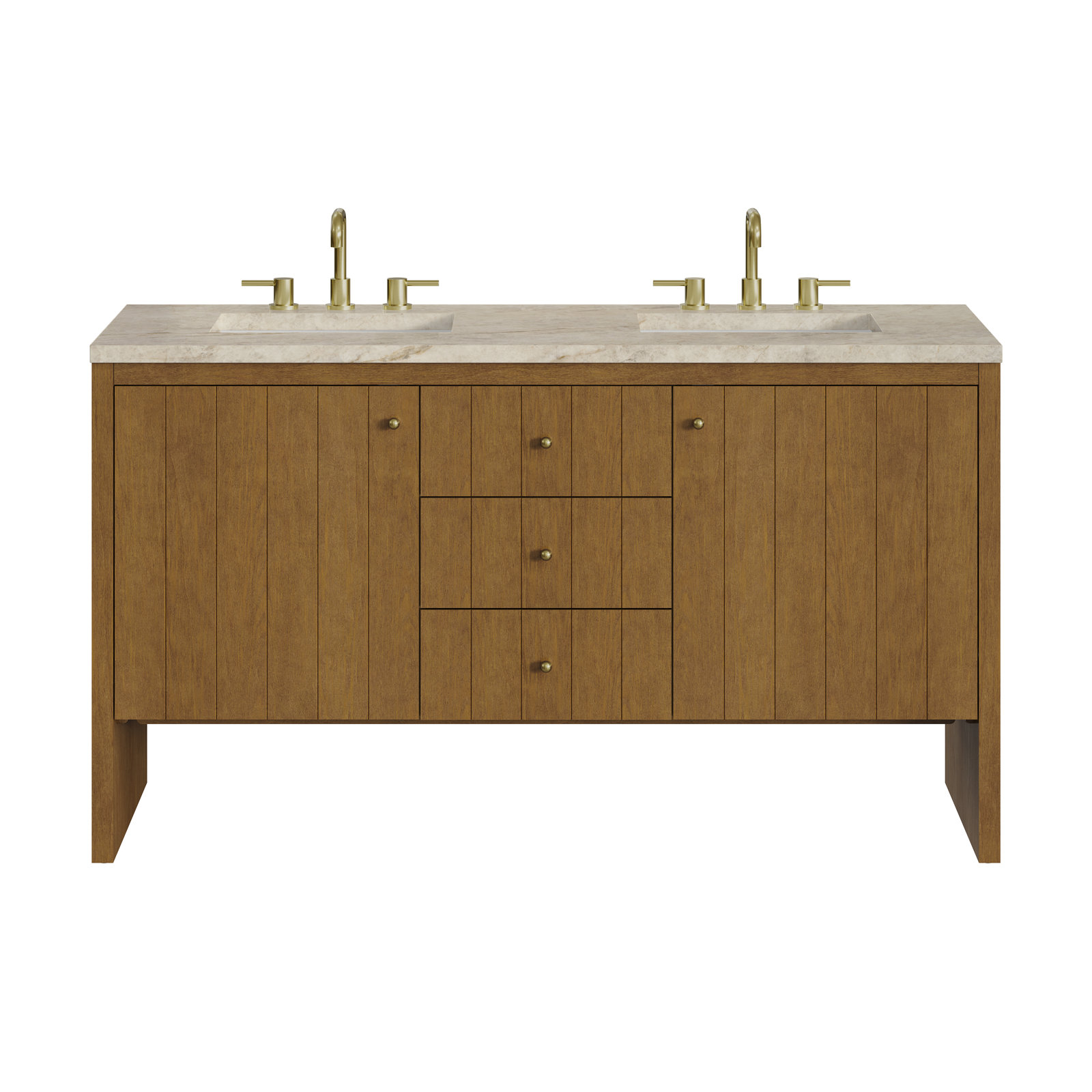 Hudson 60" Double Vanity, FreePower Wireless Charger, Tajnar, Honey Oak
