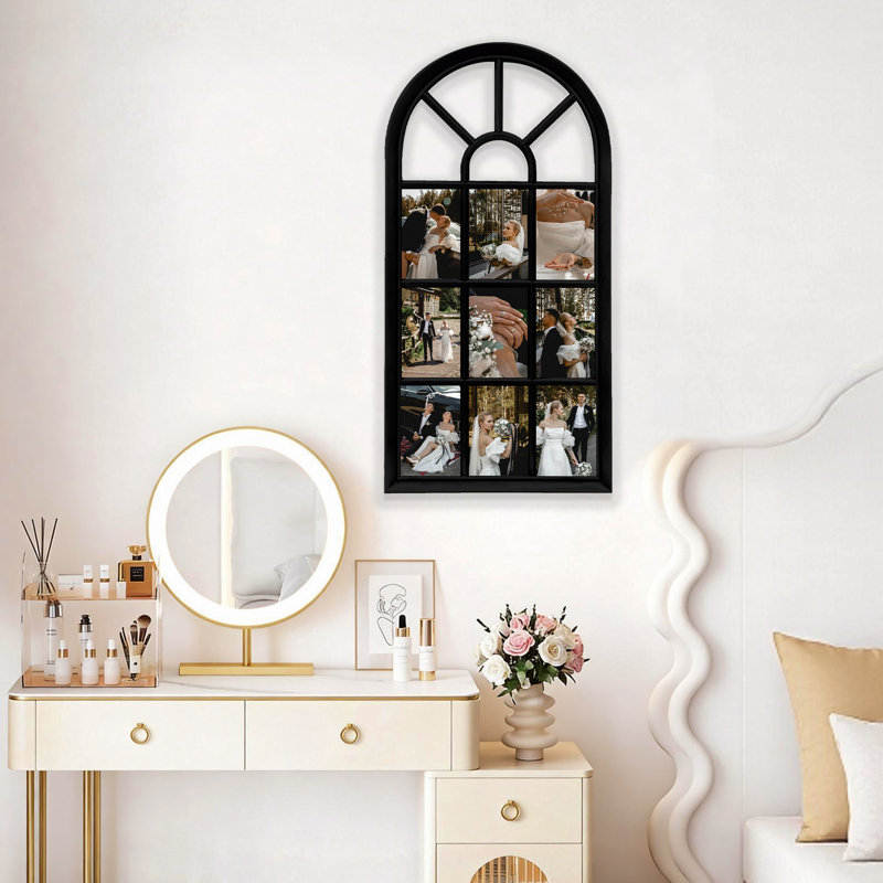 Arched Window 9 Opening Collage Frame, Classic Black Finish, Black