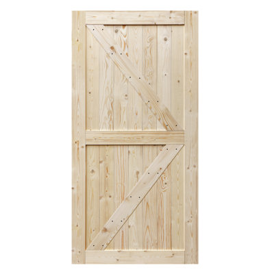 Barn Door, 20-60 in Unfinished British Brace Barn Door/Modern Style/Solid Wood/Simple Assembly is Required/Without Sliding Hardware 