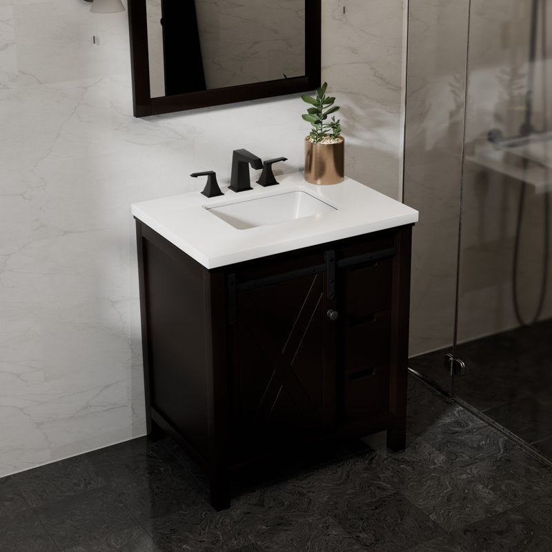 Ensemble de meuble-lavabo simple avec robinet l 30 po x P 22 po Marsyas, Brun, Quartz blanc
