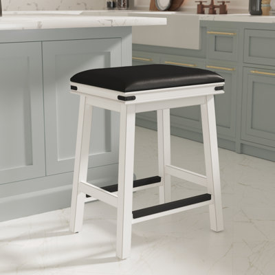 Tabouret de comptoir blanc antique de 24 po avec siège en cuir noir - Rehaussez votre style et votre confort intérieurs