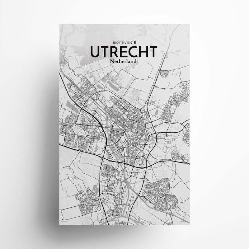 Utrecht City Map In Tones - No Frame Print, 17cm H x 11cm W x 0.05cm D