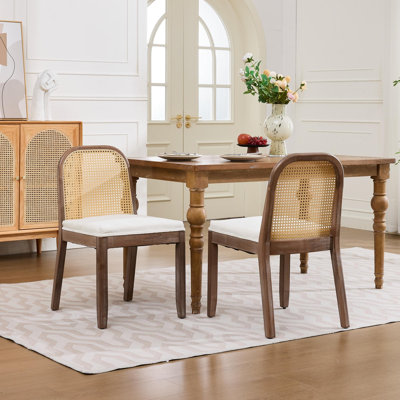 Chaise de salle à manger, chenille, ensemble de 2, beige