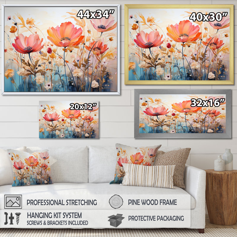 Corail orange fantaisiste botanique sauvage II - impression, H 12 po x l 20 po x P 1 po, Cadre simple blanc