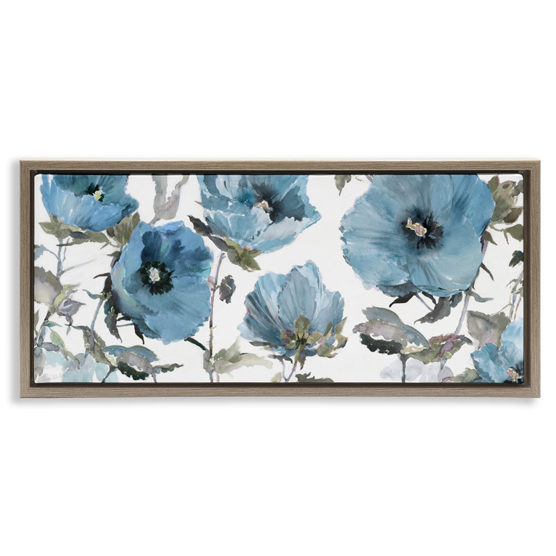 Coquelicots bleus, H 11 po x l 25 po, Cadre flottant orme Montalcino